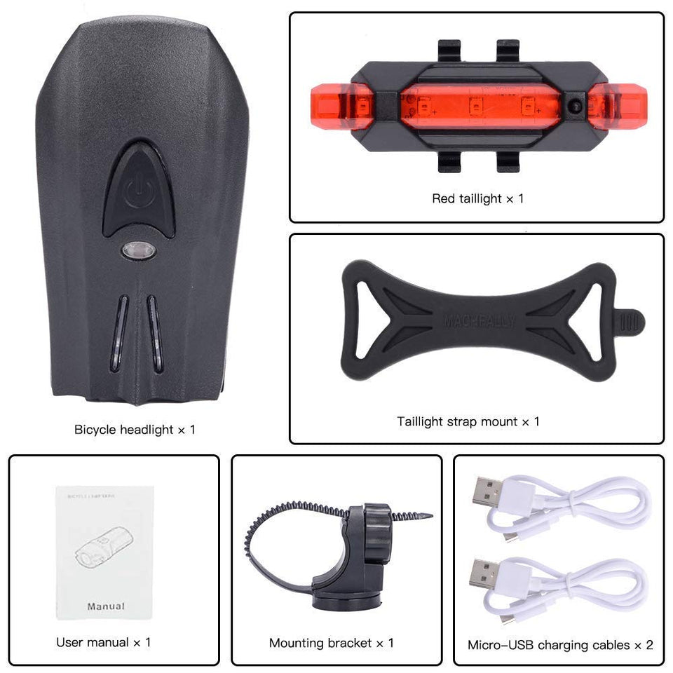 Ausein Luz de Bicicleta, Lámpara de Bicicleta Recargable USB, Luces para Bicicletas Delantera 400 LM XPG y Trasera 110 LM Impermeable