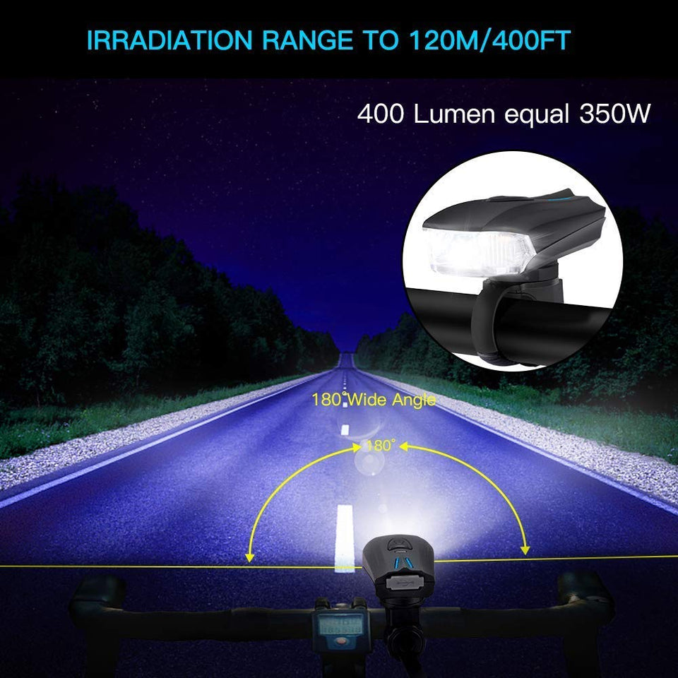 Ausein Luz de Bicicleta, Lámpara de Bicicleta Recargable USB, Luces para Bicicletas Delantera 400 LM XPG y Trasera 110 LM Impermeable
