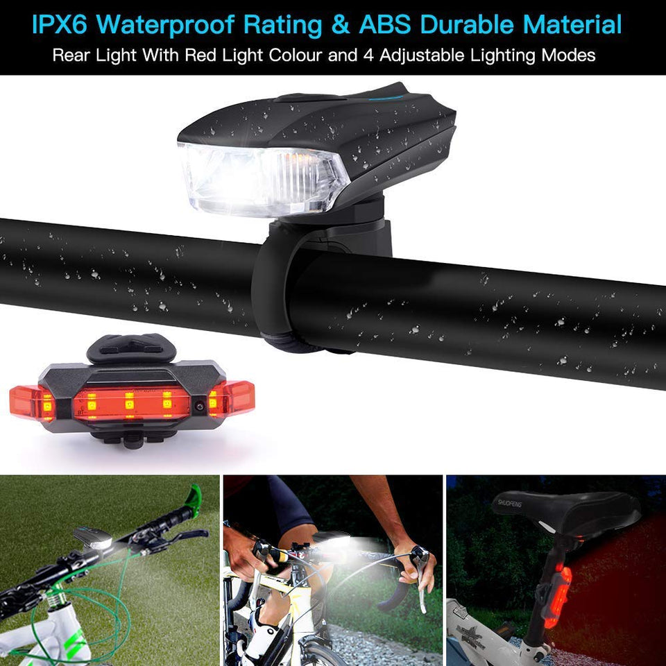 Ausein Luz de Bicicleta, Lámpara de Bicicleta Recargable USB, Luces para Bicicletas Delantera 400 LM XPG y Trasera 110 LM Impermeable
