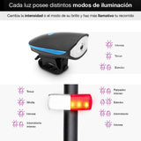 Redlemon Kit Básico de Luz Delantera y Trasera LED para Bicicleta, Impermeables, con Claxon, Distintos Modos y Potencia de Iluminación, Universales y Ajustables a Cualquier Bicicleta, Batería Recargable de Larga Duración