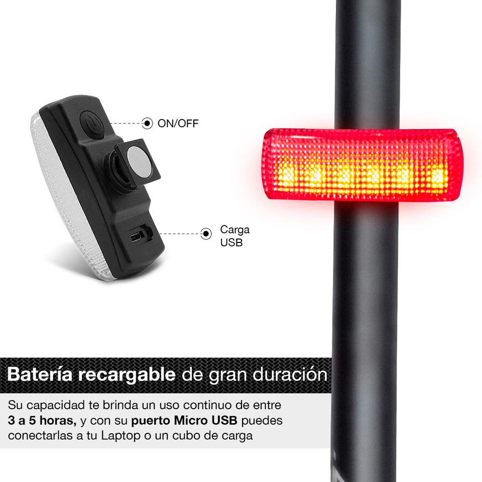 Redlemon Kit Básico de Luz Delantera y Trasera LED para Bicicleta, Impermeables, con Claxon, Distintos Modos y Potencia de Iluminación, Universales y Ajustables a Cualquier Bicicleta, Batería Recargable de Larga Duración