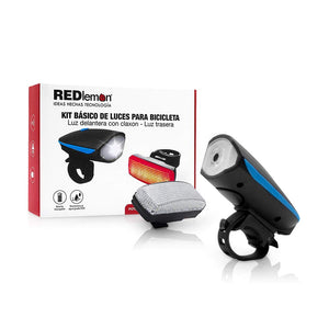 Redlemon Kit Básico de Luz Delantera y Trasera LED para Bicicleta, Impermeables, con Claxon, Distintos Modos y Potencia de Iluminación, Universales y Ajustables a Cualquier Bicicleta, Batería Recargable de Larga Duración