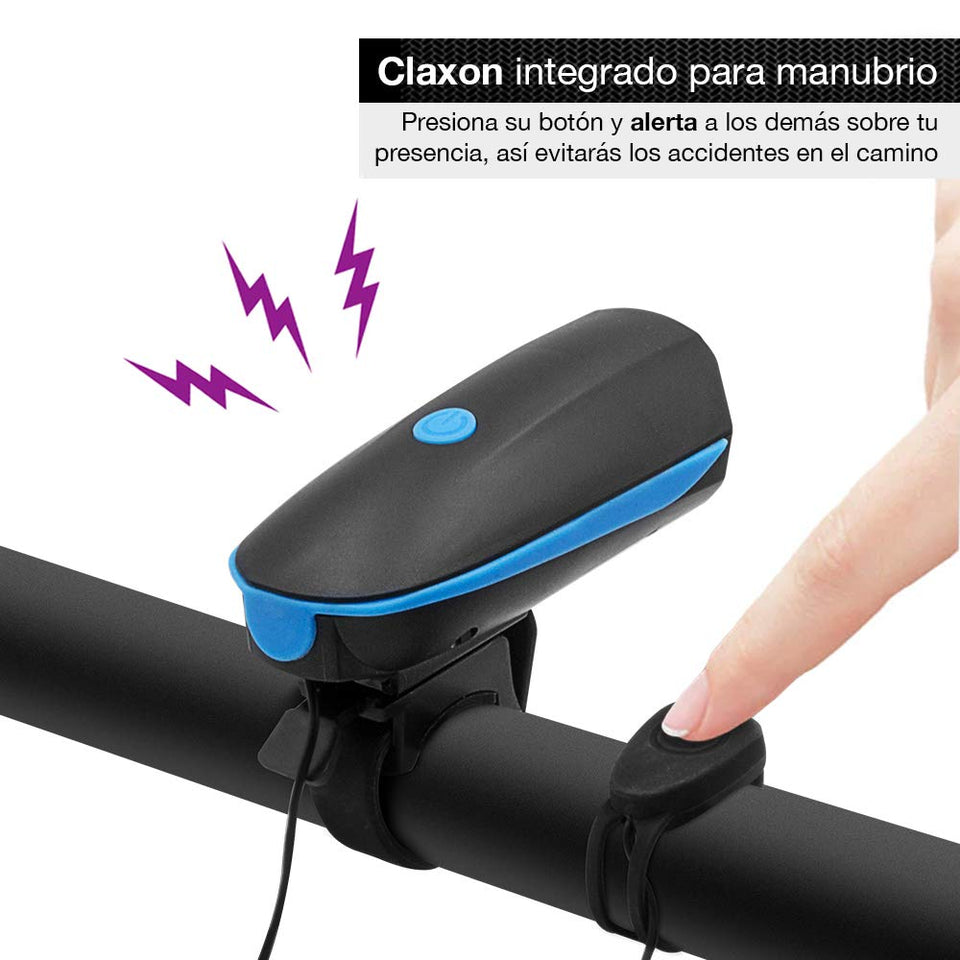 Redlemon Kit Básico de Luz Delantera y Trasera LED para Bicicleta, Impermeables, con Claxon, Distintos Modos y Potencia de Iluminación, Universales y Ajustables a Cualquier Bicicleta, Batería Recargable de Larga Duración