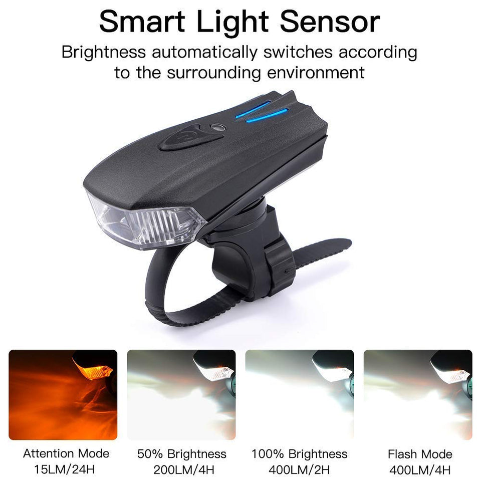 Ausein Luz de Bicicleta, Lámpara de Bicicleta Recargable USB, Luces para Bicicletas Delantera 400 LM XPG y Trasera 110 LM Impermeable