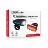 Redlemon Kit Básico de Luz Delantera y Trasera LED para Bicicleta, Impermeables, con Claxon, Distintos Modos y Potencia de Iluminación, Universales y Ajustables a Cualquier Bicicleta, Batería Recargable de Larga Duración