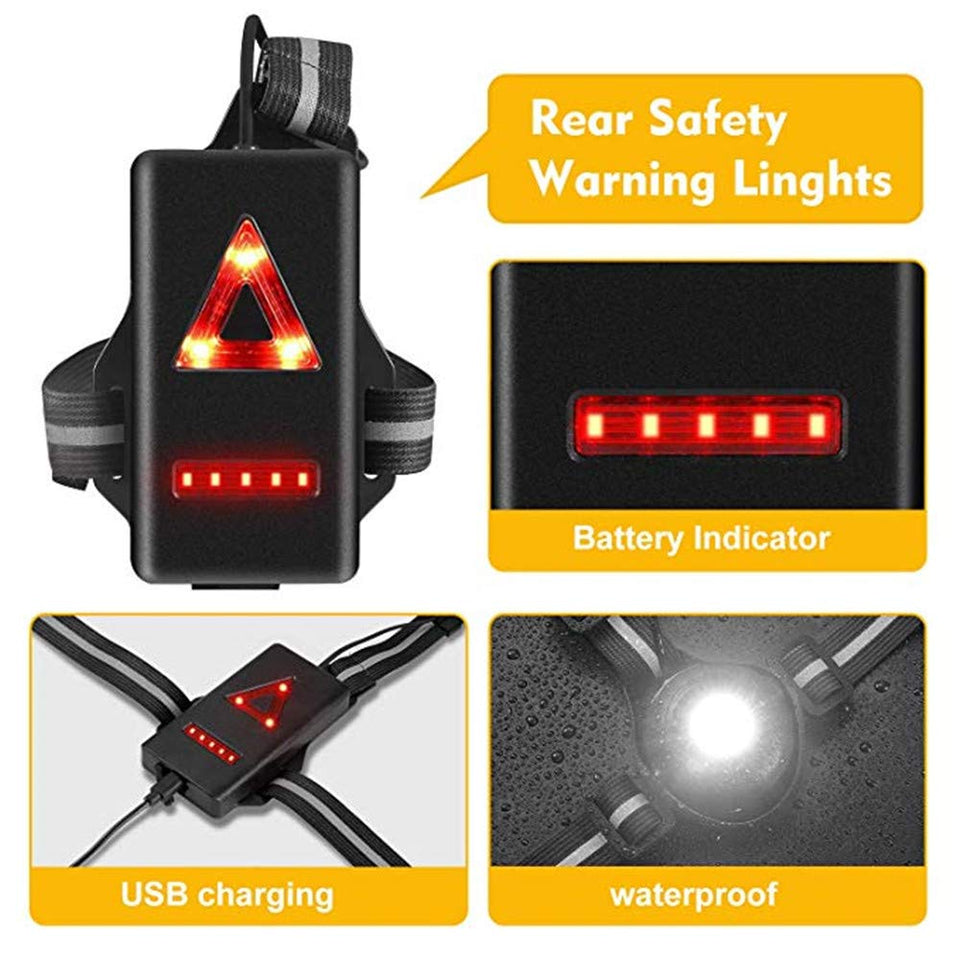 WOTR Luces de Marcha Nocturna Luz de Marcha en el Pecho al Aire Libre, luz Delantera de Haz Ajustable y Luces de Advertencia de Seguridad traseras visibles LED Intermitentes para Correr, Trotar