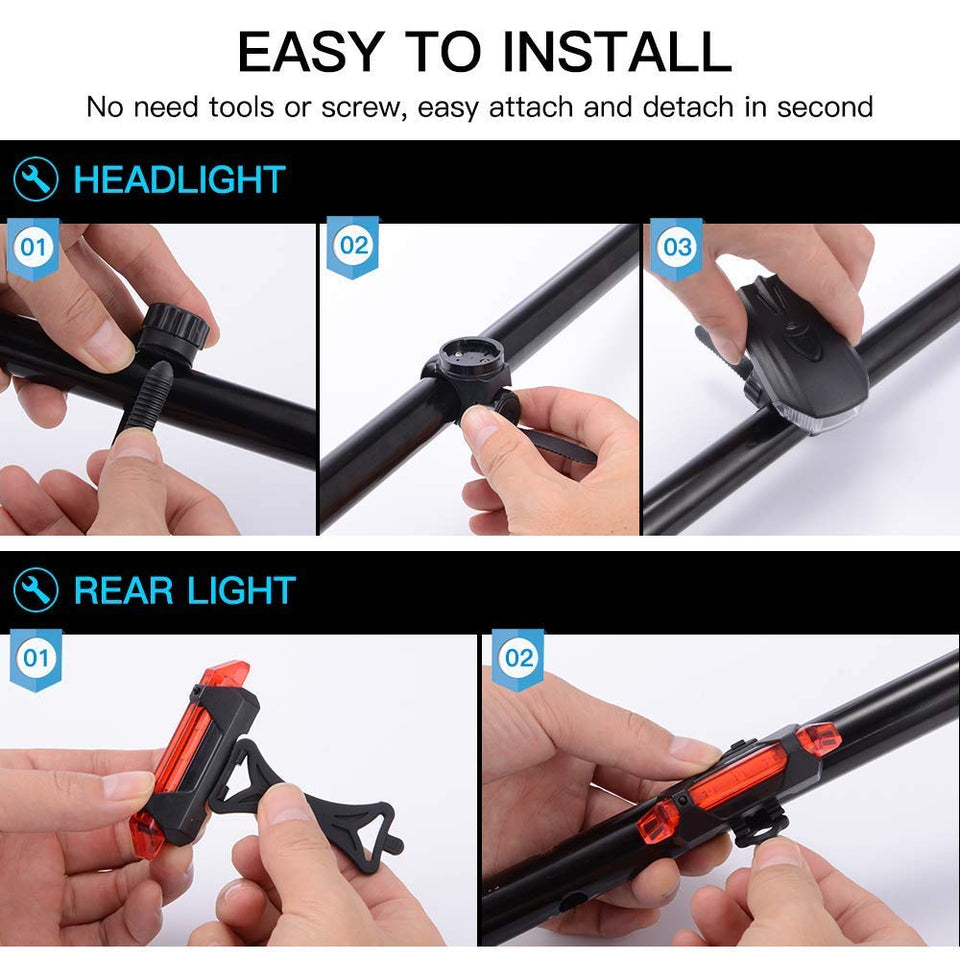 Ausein Luz de Bicicleta, Lámpara de Bicicleta Recargable USB, Luces para Bicicletas Delantera 400 LM XPG y Trasera 110 LM Impermeable