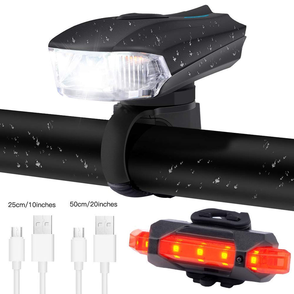 Ausein Luz de Bicicleta, Lámpara de Bicicleta Recargable USB, Luces para Bicicletas Delantera 400 LM XPG y Trasera 110 LM Impermeable