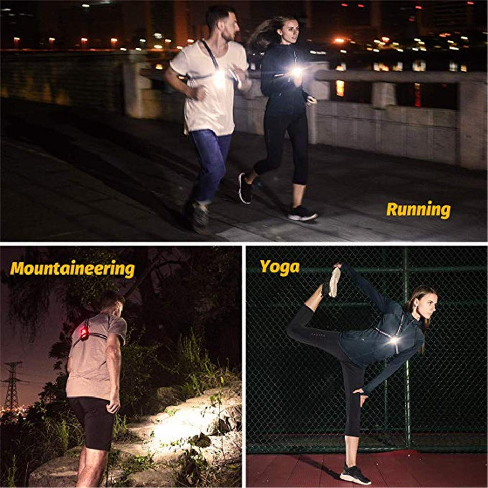 WOTR Luces de Marcha Nocturna Luz de Marcha en el Pecho al Aire Libre, luz Delantera de Haz Ajustable y Luces de Advertencia de Seguridad traseras visibles LED Intermitentes para Correr, Trotar